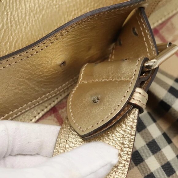 BURBERRY Nova Check Tote Bag PVC Beige Gold Auth 116135 - Picture 12 of 16